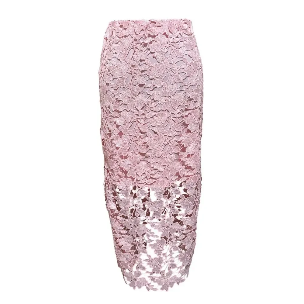NWT‎ full lace pink midi skirt floral women's M A New Day spring summer feminine